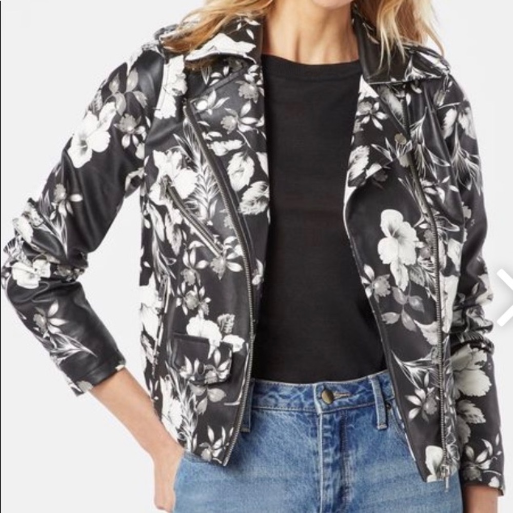 Faux leather floral jacket